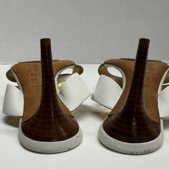 Celine Triomphe Heels High Heel Shoes Open Toe Leather White Gold Studs Size 37 - Picture 9 of 13